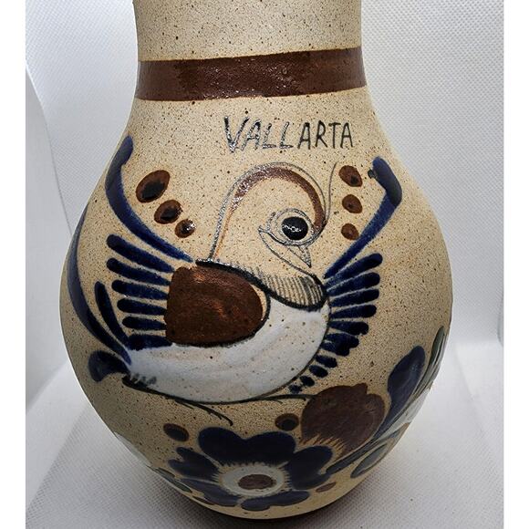 VASE-Vintage Tonala Mexican Pottery-Hand Painted-Vallarta-Signed-9" Tall - Picture 2 of 7